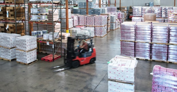 Forklift in a warehouse